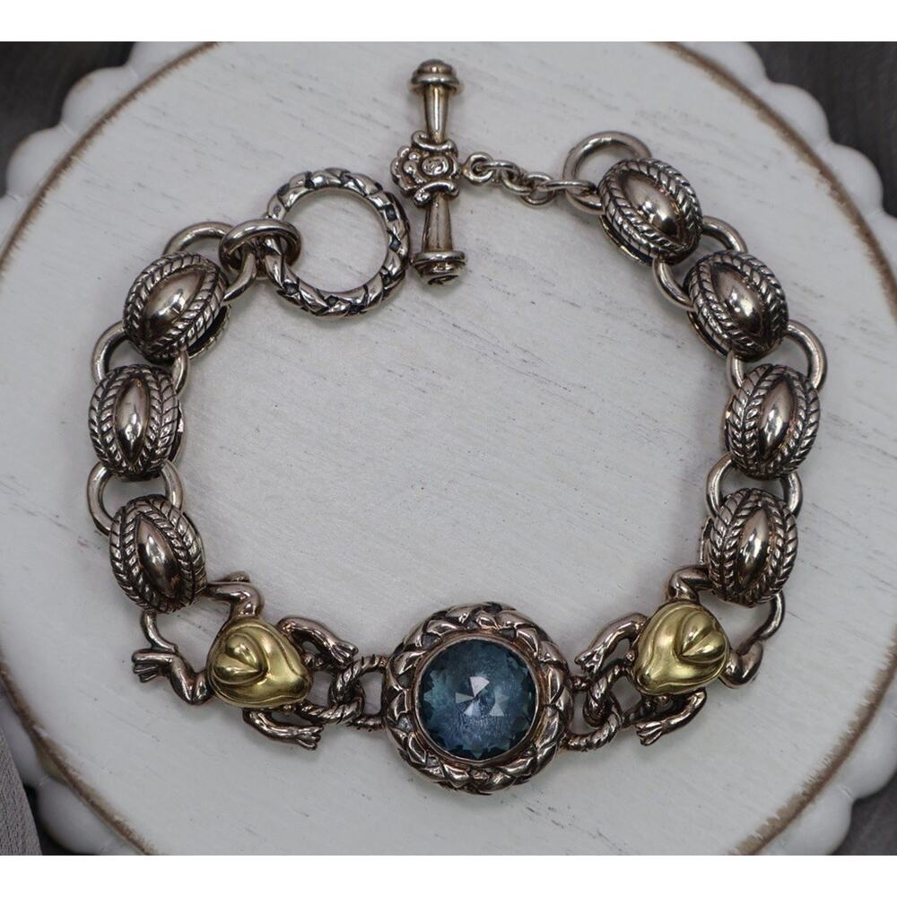 Saint By Sarah Jane 925 & 18k Otis The Frog Blue Topaz Bracelet 46.19G/7.7in